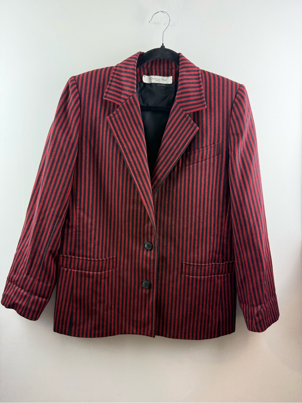 Christian Dior Sport Vintage 80s Red Black Striped Wool Blazer Size 10